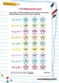 11 times table quick quiz worksheet