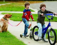 Brothers riding their bikes