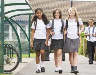 Schoolgirls leaving school