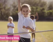 Child finishing race at school Sports Day