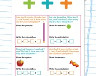 Addition story problems: adding three numbers worksheet