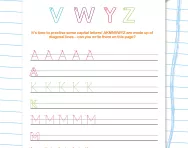 Handwriting worksheet: capital letters (diagonal lines) A K M N V W Y Z