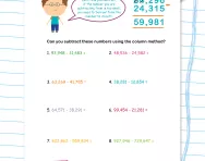 Column subtraction with five-digit numbers worksheet