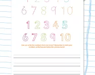 Handwriting worksheet: numbers 1 to 10
