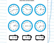 Match digital and analogue time (quarter past) worksheet