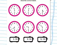 Match digital and analogue time to the half hour worksheet