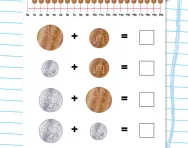Money addition: 1p, 2p, 5p, 10p worksheet