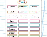 Spelling patterns: turning adjectives ending -y into nouns and adverbs