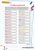 11 times table practice drill worksheet