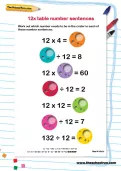 12 times table number sequences worksheet