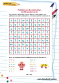 Addition and subtraction to 20 wordsearch