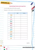Calculating halves and quarters worksheet