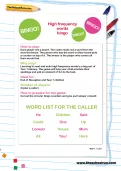 Y1 high frequency words bingo worksheet