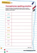 Homophones spelling practice worksheet