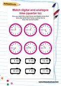 Match digital and analogue time (quarter to) worksheet