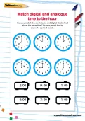 Match digital and analogue time to the hour worksheet