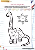 Colour the dinosaur using multiplication