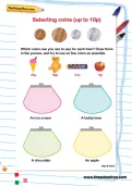 Selecting coins (up to 10p) worksheet