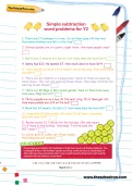 Simple subtraction word problems for Y2 worksheet