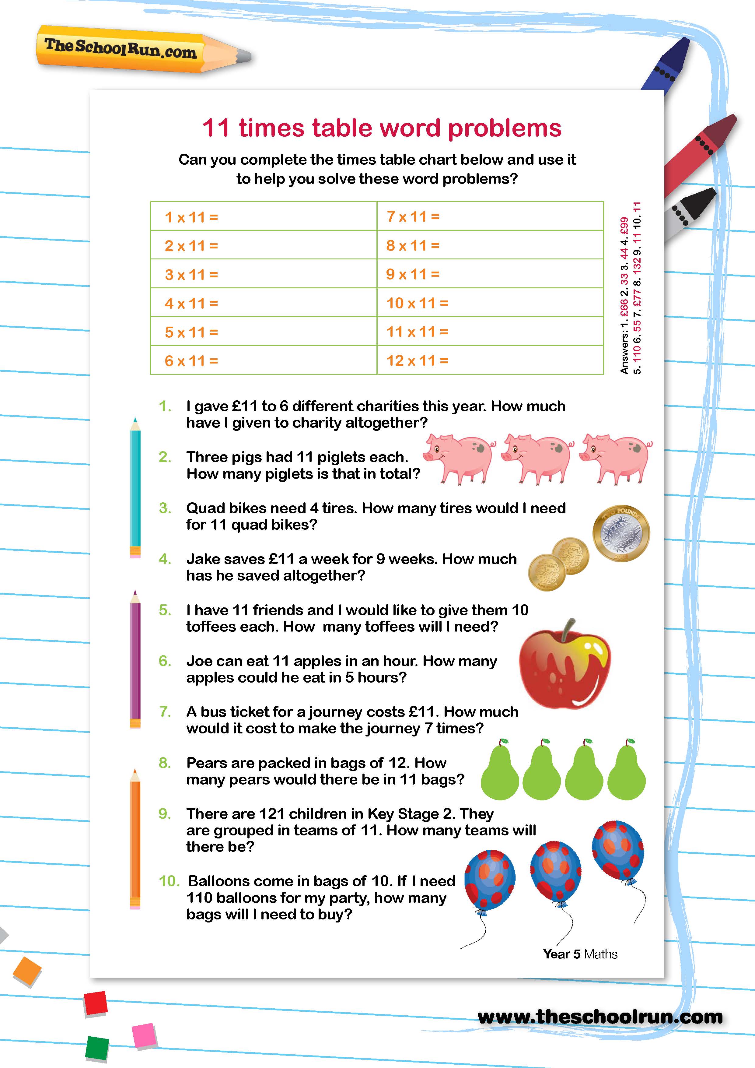 11 times table word problems | TheSchoolRun