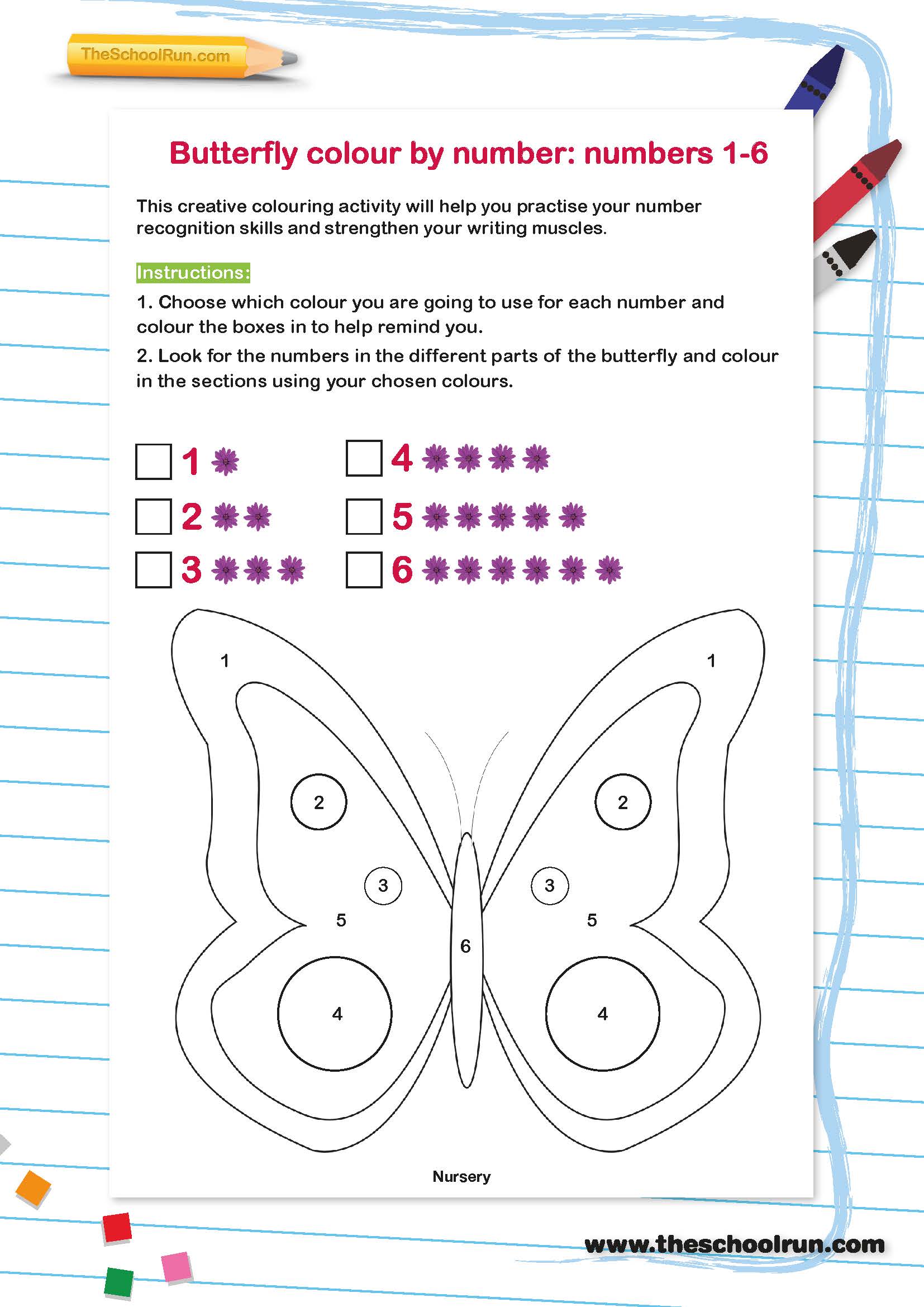 Butterfly colour by number: numbers 1-6 | TheSchoolRun