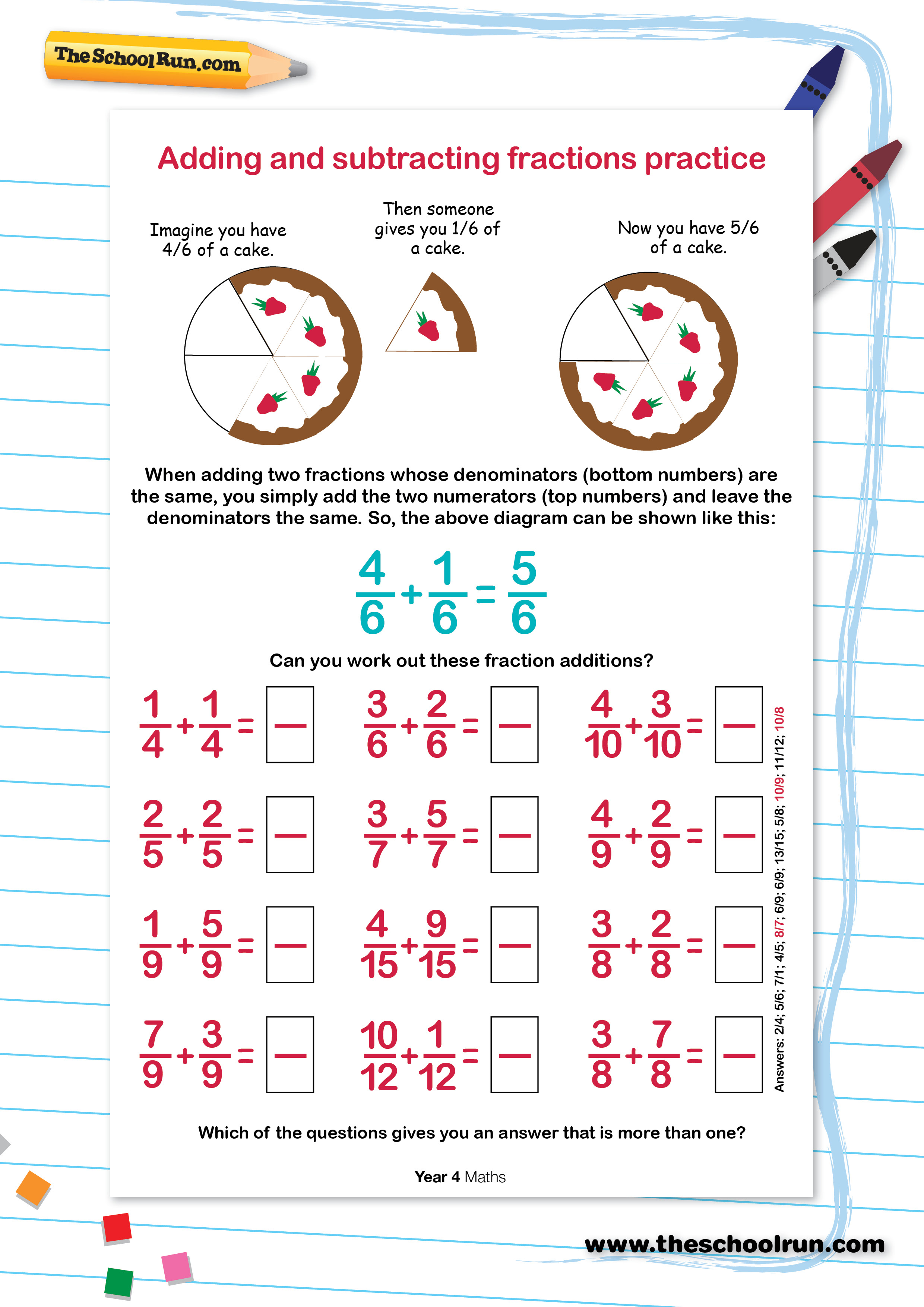 Adding Subtracting Fractions KS2 Fractions Worksheet   Adding And Subtracting Fractions Practice 