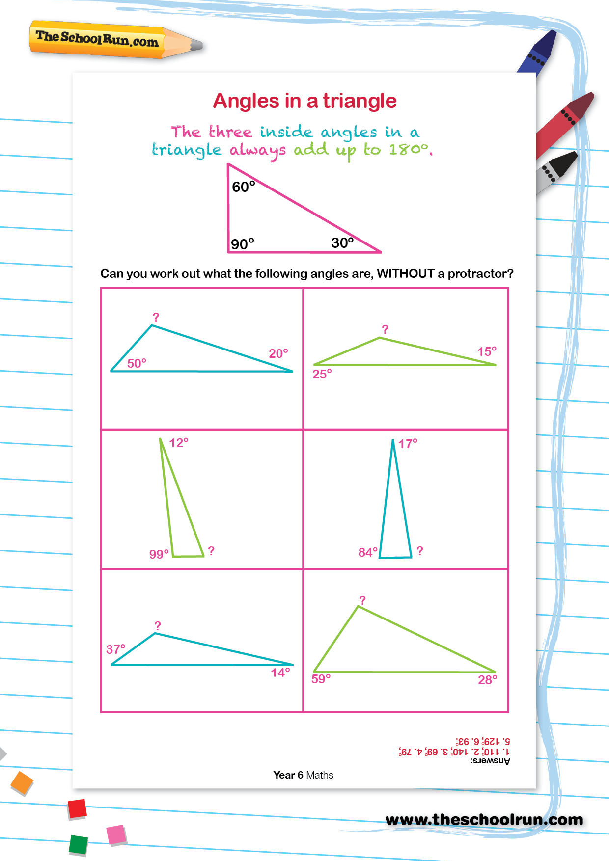 KS2 angles in a triangle worksheet | Primary school maths