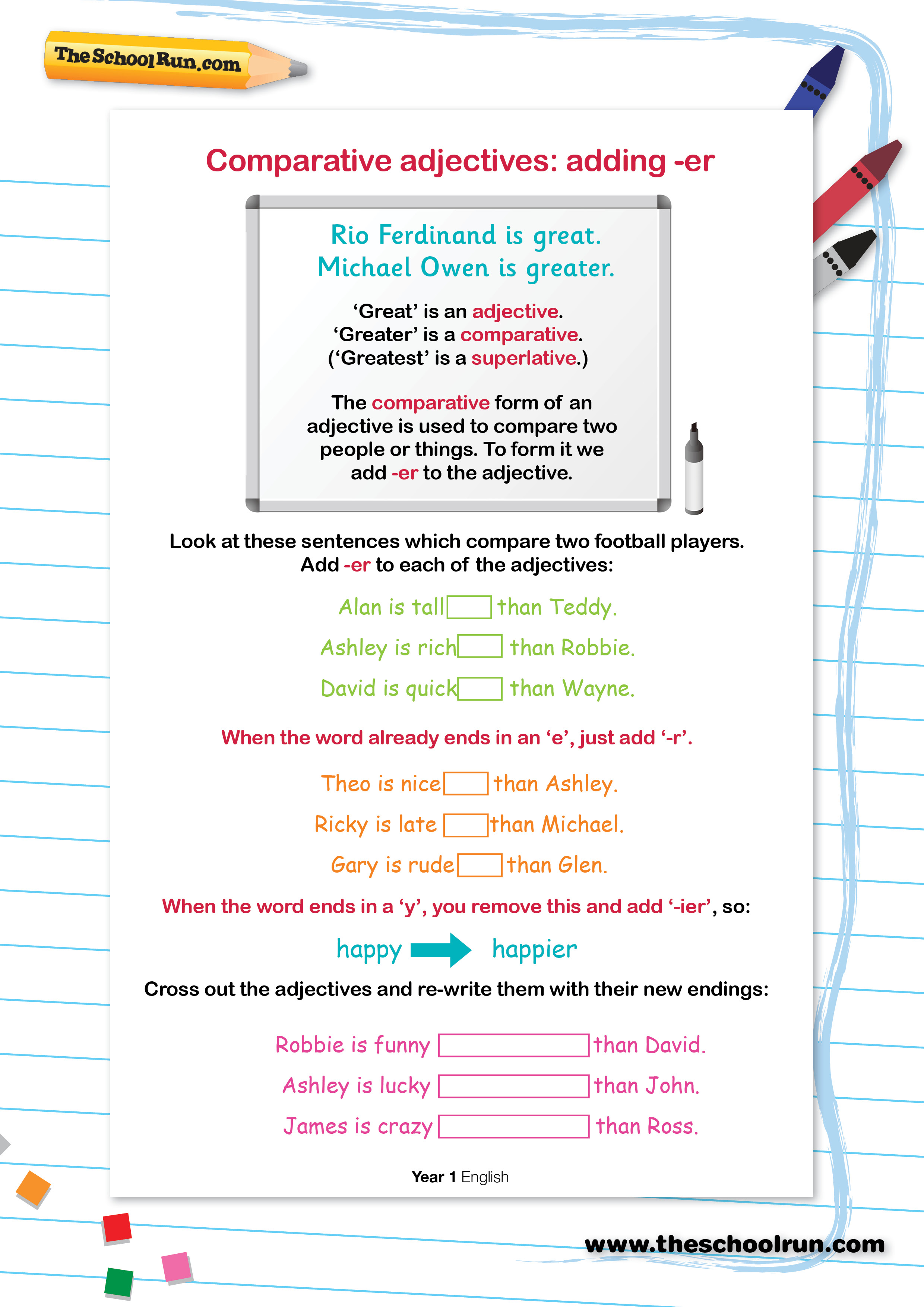 Comparative adjectives: adding -er | TheSchoolRun