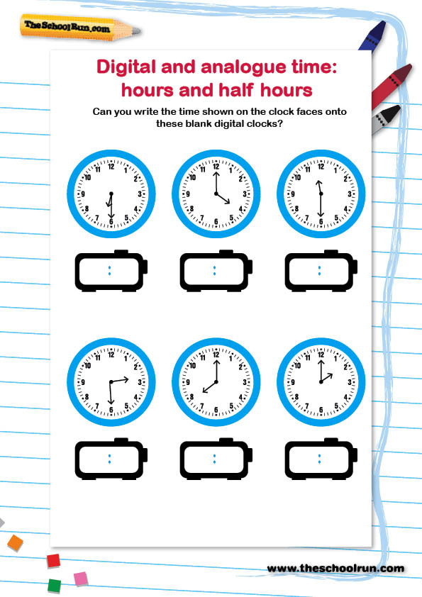 Digital And Analogue Time: Hours And Half Hours 