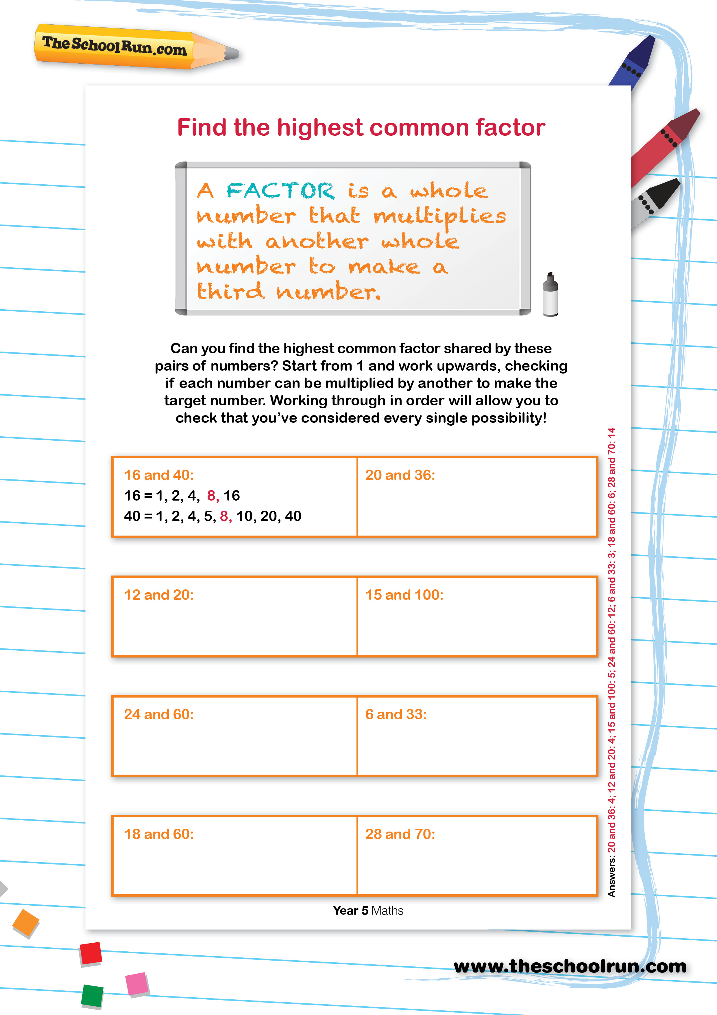 find the highest common factor of each pair 38 and 57