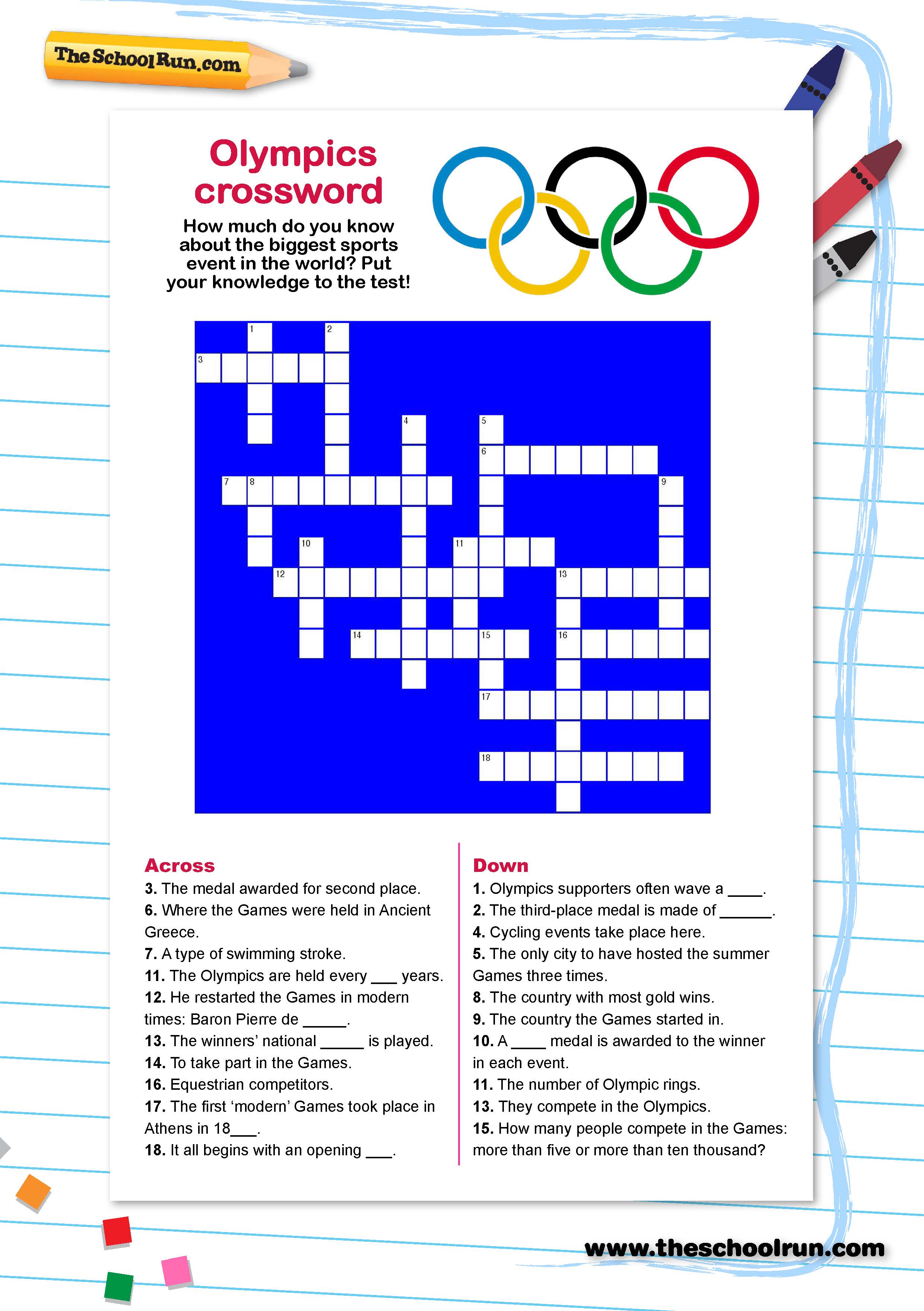 Olympic crossword for KS1 and KS2 TheSchoolRun