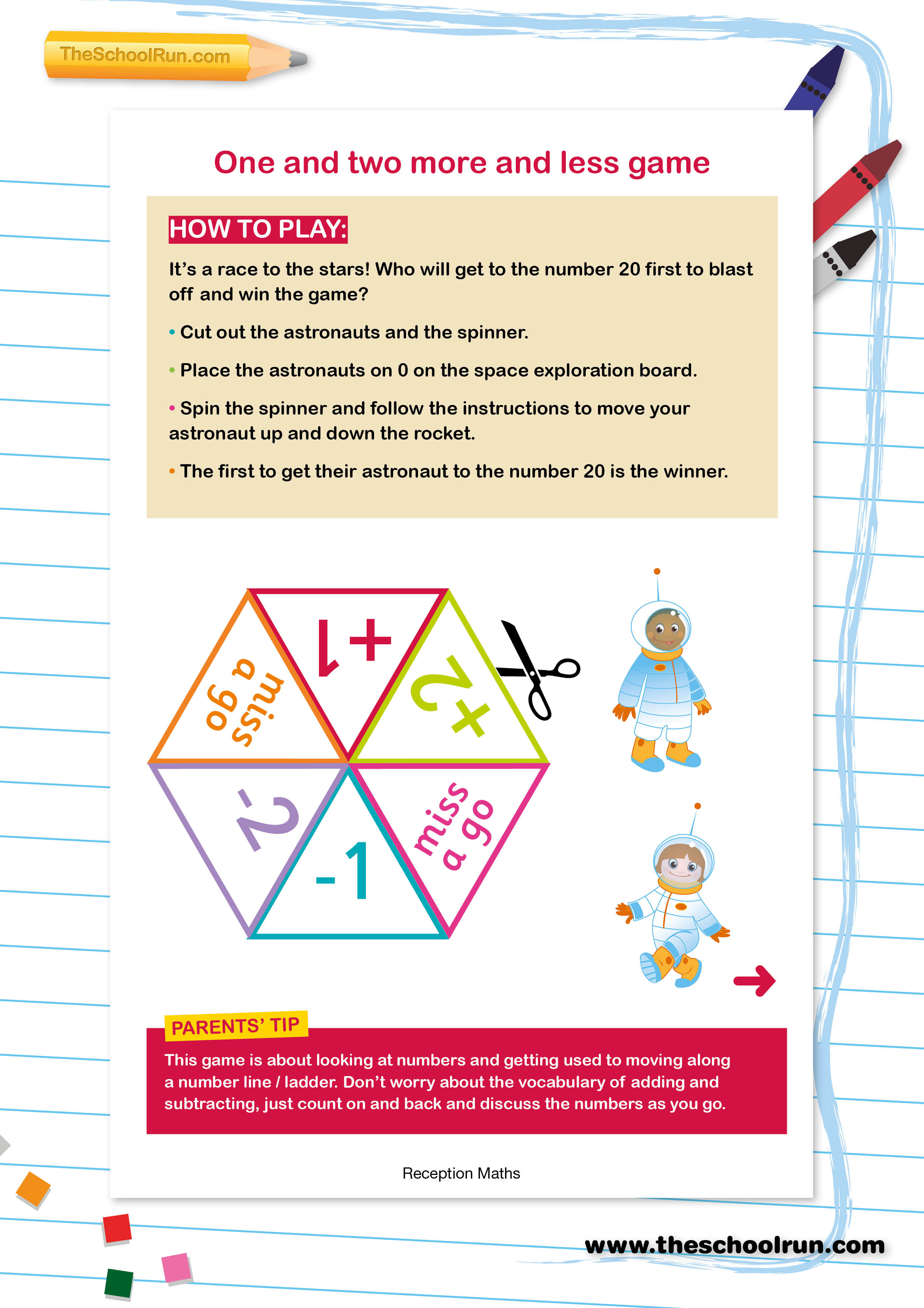 Reception maths | One and two more and less game