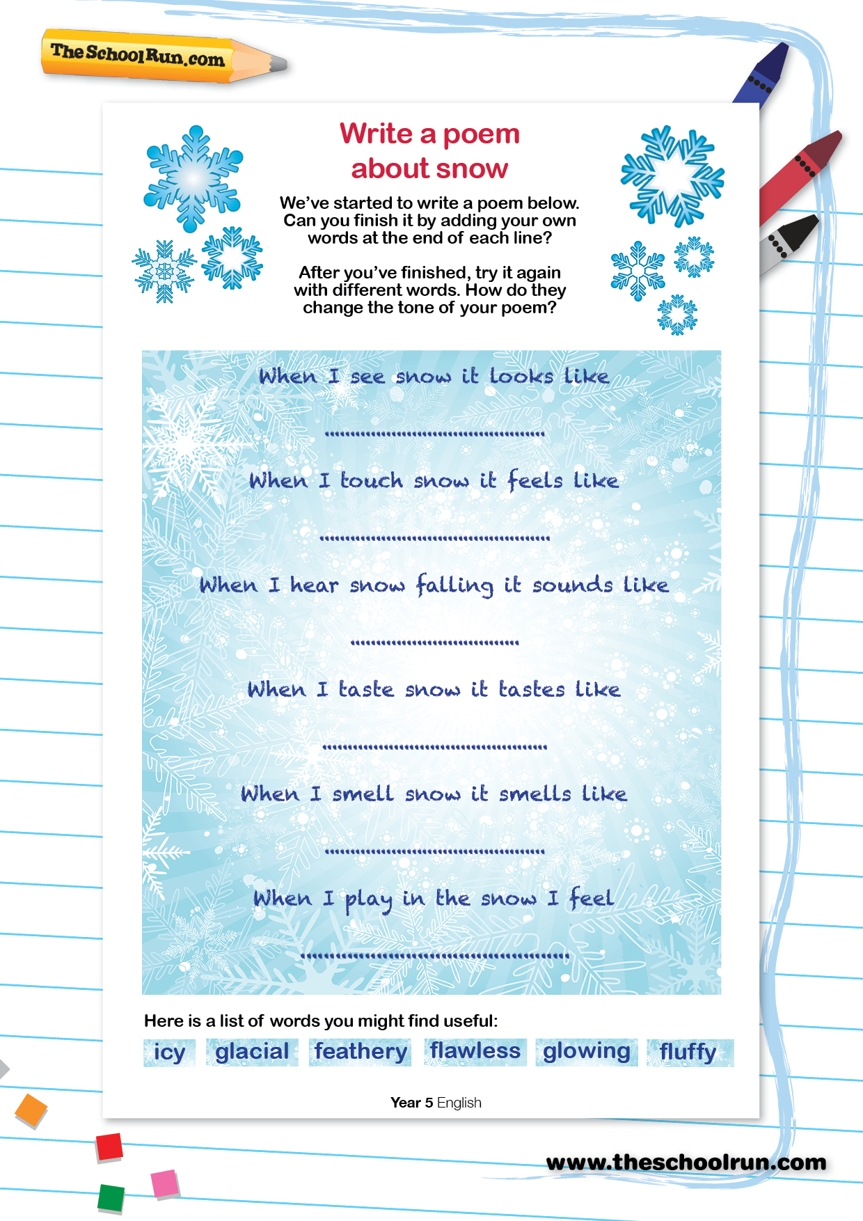 Poem about snow | KS2 poetry worksheet | TheSchoolRun