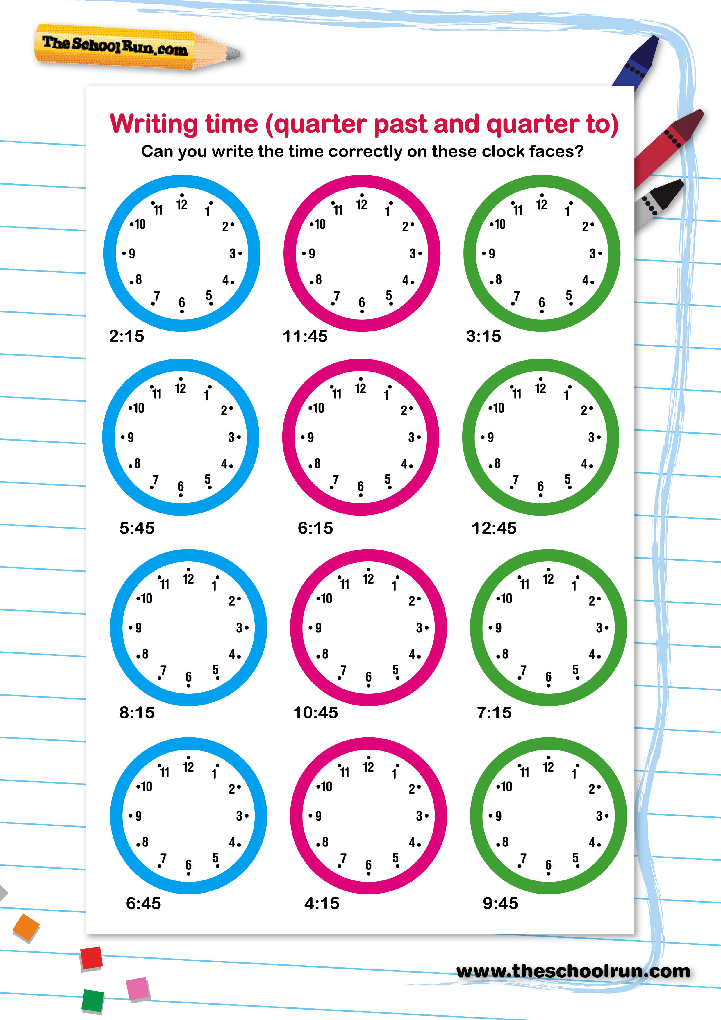 Writing time (quarter past and quarter to) | TheSchoolRun