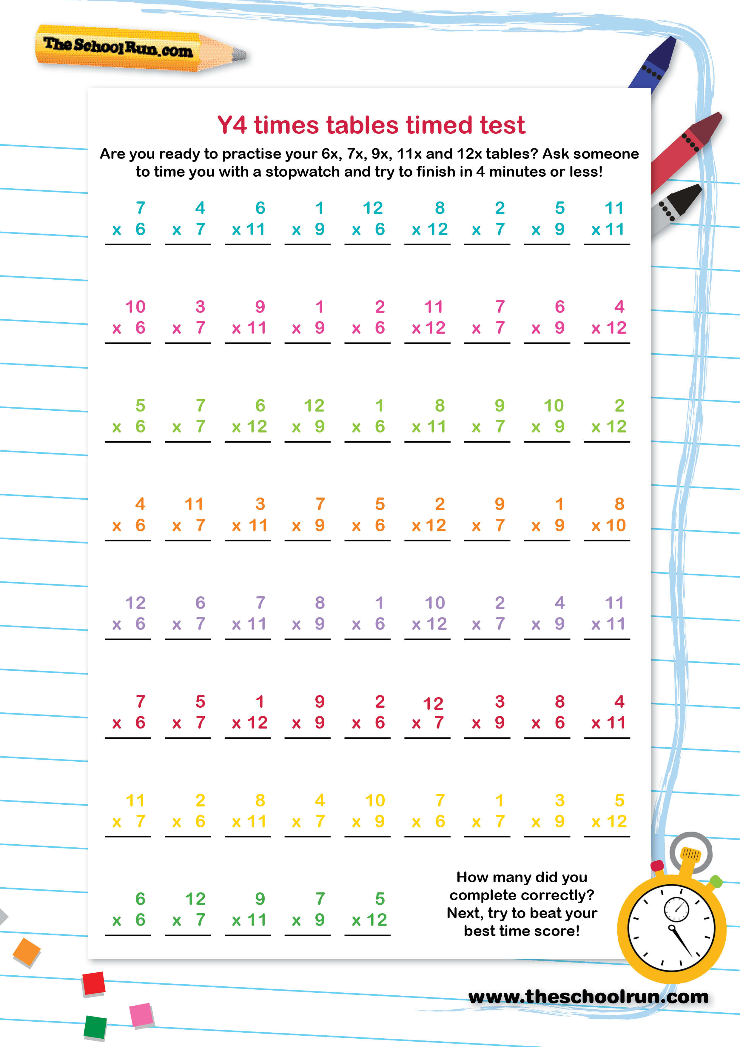 times tables homework y4